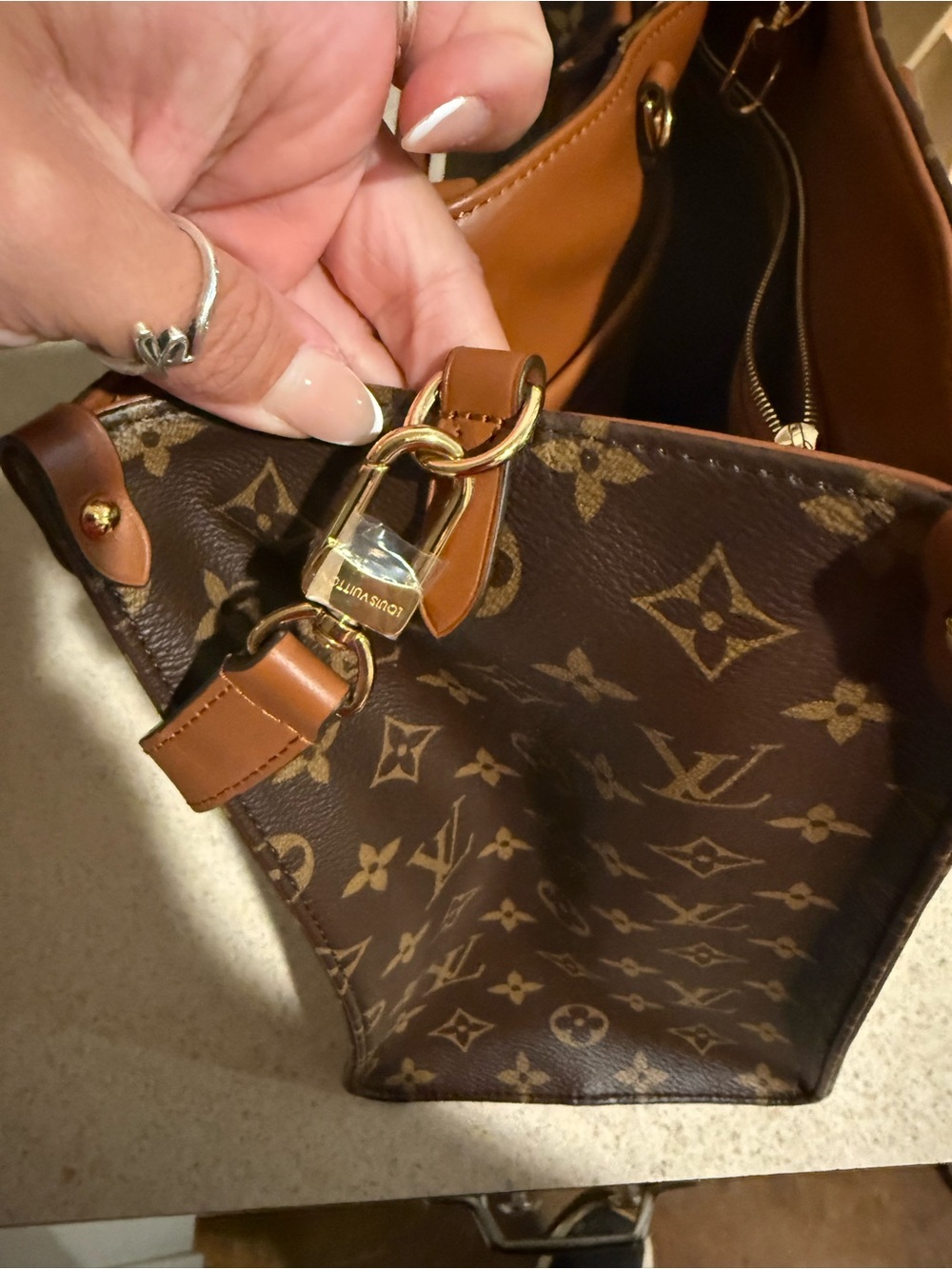Louis Vuitton Monogram Canvas Handbag with Tan Leather Trim - Picture 15 of 15